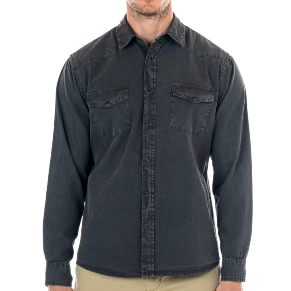 Original Paperbacks Washed Grey Herringbone Long Sleeve Shirt